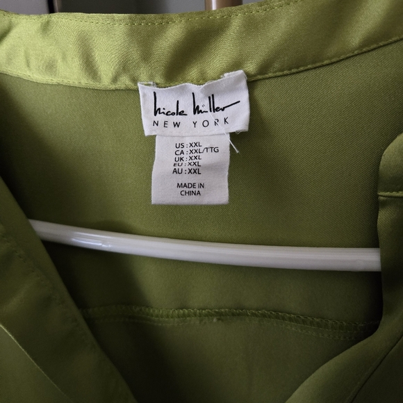 Nicole Miller Blouse sz XXL Olive green - Picture 4 of 7